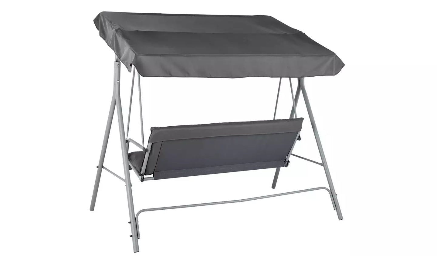 3 Seater Metal Garden Swing Chair - Grey